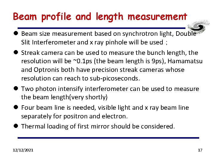 Beam profile and length measurement l Beam size measurement based on synchrotron light, Double