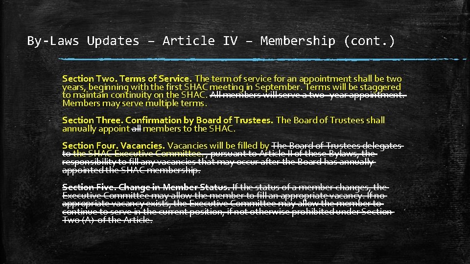 By-Laws Updates – Article IV – Membership (cont. ) Section Two. Terms of Service.