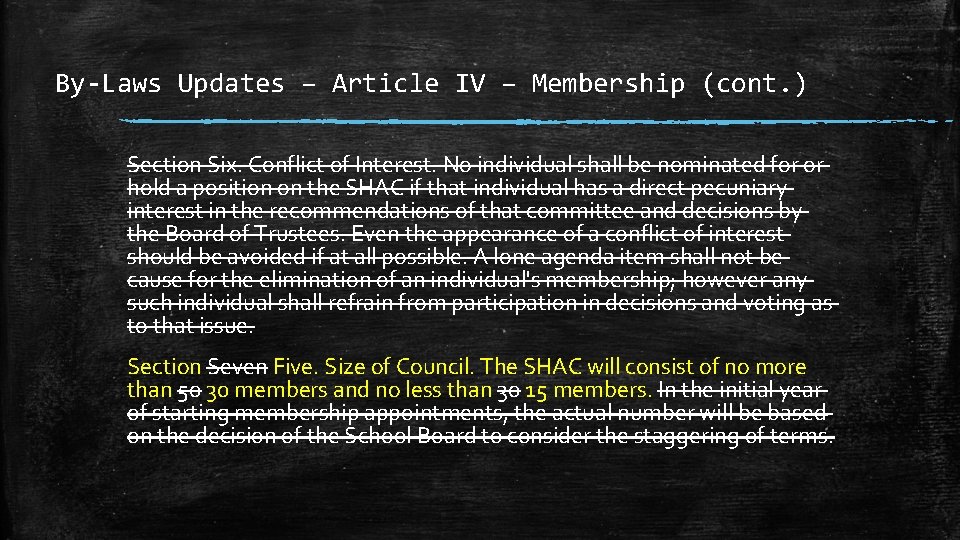 By-Laws Updates – Article IV – Membership (cont. ) Section Six. Conflict of Interest.