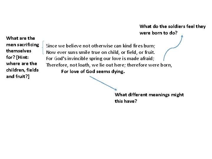 What are the men sacrificing themselves for? [Hint: where are the children, fields and