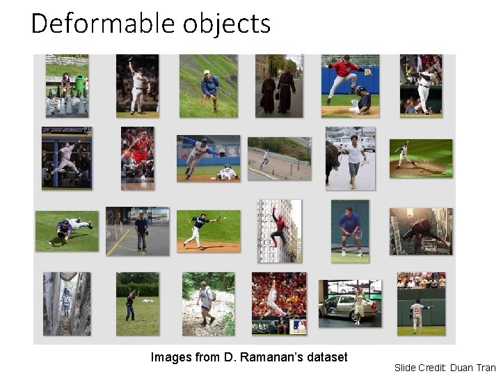 Deformable objects Images from D. Ramanan’s dataset Slide Credit: Duan Tran 