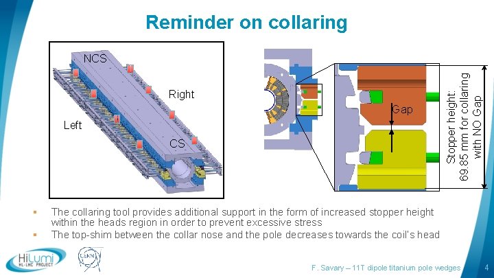 Reminder on collaring Right Gap Left CS § § Stopper height: 69. 85 mm