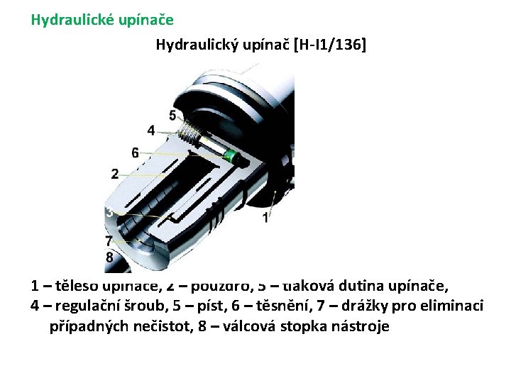 Hydraulické upínače Hydraulický upínač [H-I 1/136] 1 – těleso upínače, 2 – pouzdro, 5