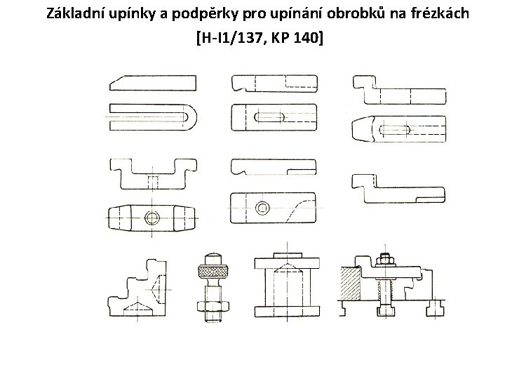 Základní upínky a podpěrky pro upínání obrobků na frézkách [H-I 1/137, KP 140] 