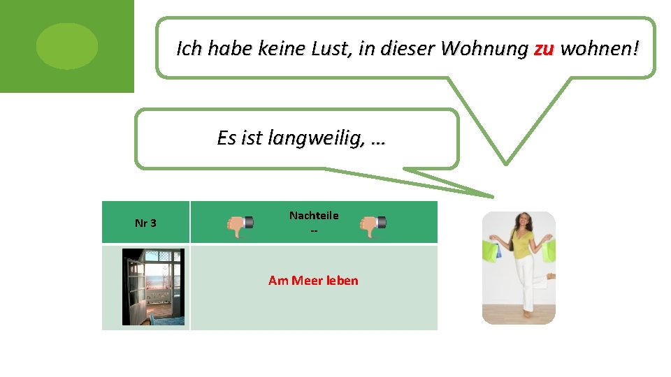 Ich habe keine Lust, in dieser Wohnung zu wohnen! Es ist langweilig, … Nr