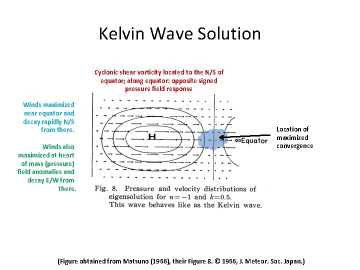 Kelvin Wave Solution Cyclonic shear vorticity located to the N/S of equator; along equator:
