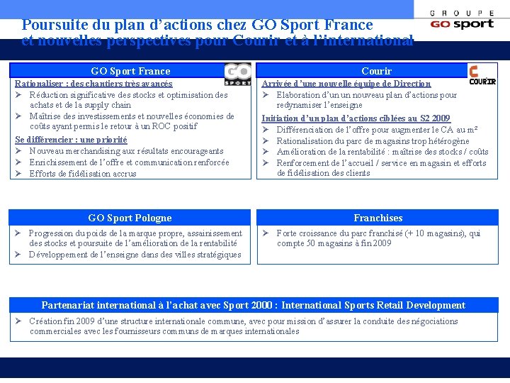 Poursuite du plan d’actions chez GO Sport France et nouvelles perspectives pour Courir et