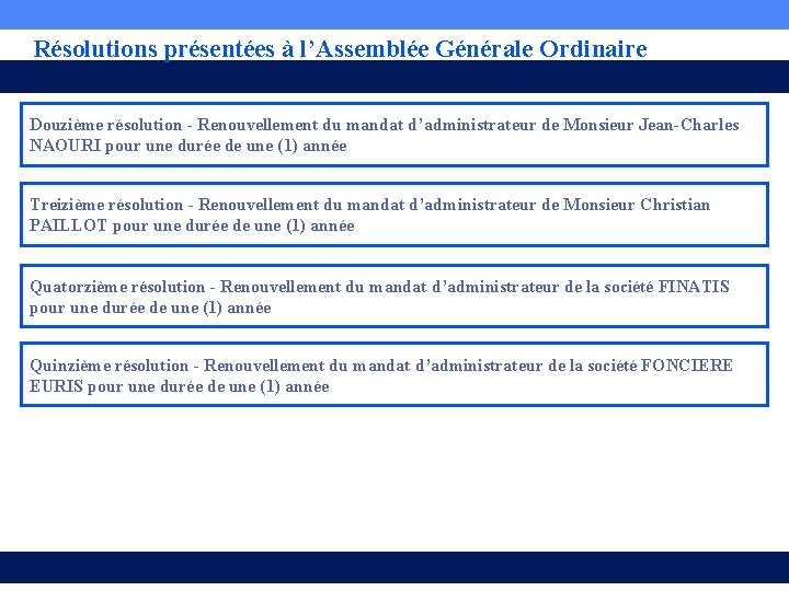 Résolutions présentées à l’Assemblée Générale Ordinaire Douzième résolution - Renouvellement du mandat d’administrateur de