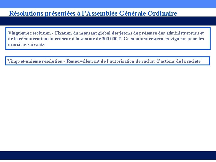 Résolutions présentées à l’Assemblée Générale Ordinaire Vingtième résolution - Fixation du montant global des