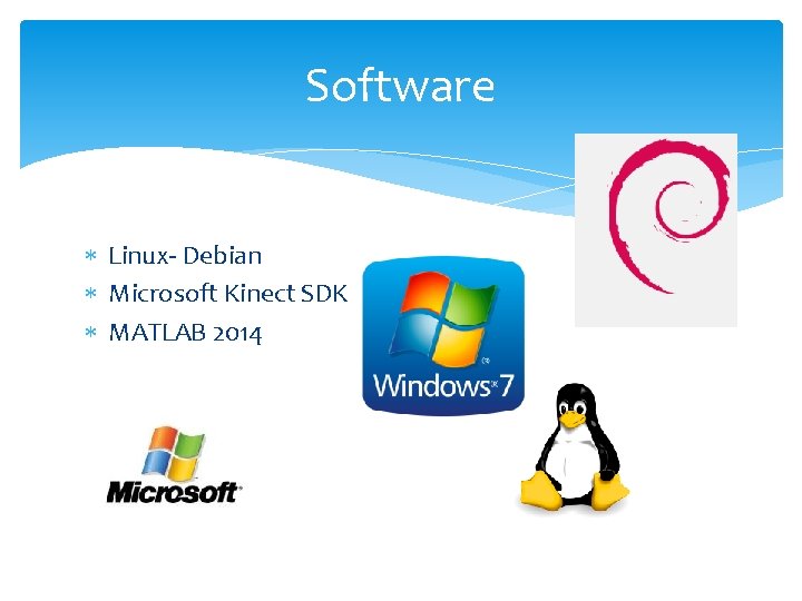 Software Linux- Debian Microsoft Kinect SDK MATLAB 2014 