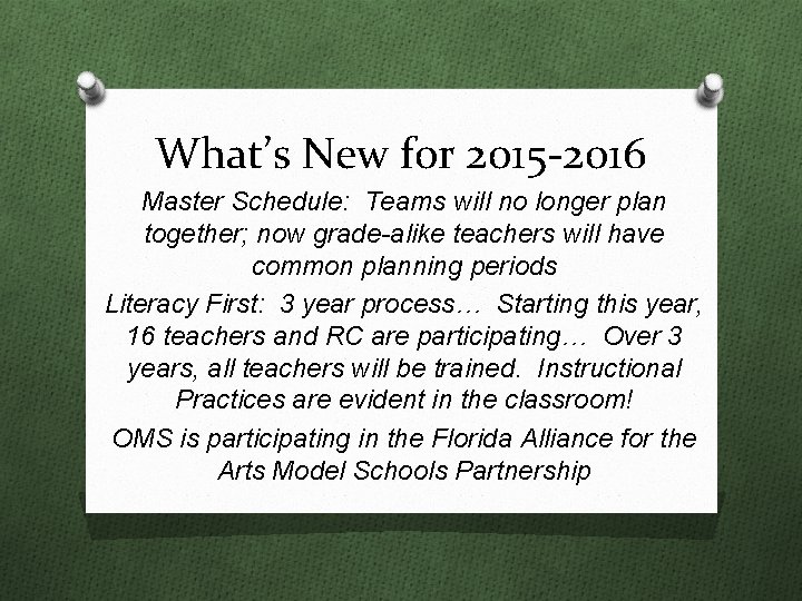 What’s New for 2015 -2016 Master Schedule: Teams will no longer plan together; now What’s New for 2015 -2016 Master Schedule: Teams will no longer plan together; now