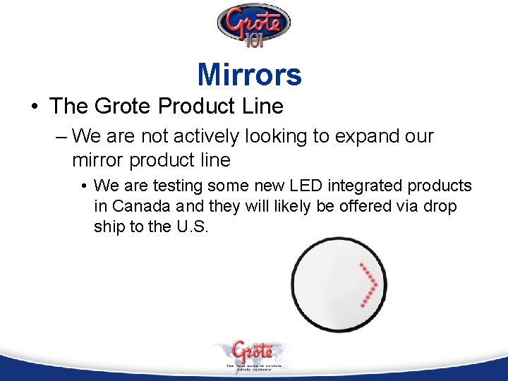 Mirrors • The Grote Product Line – We are not actively looking to expand