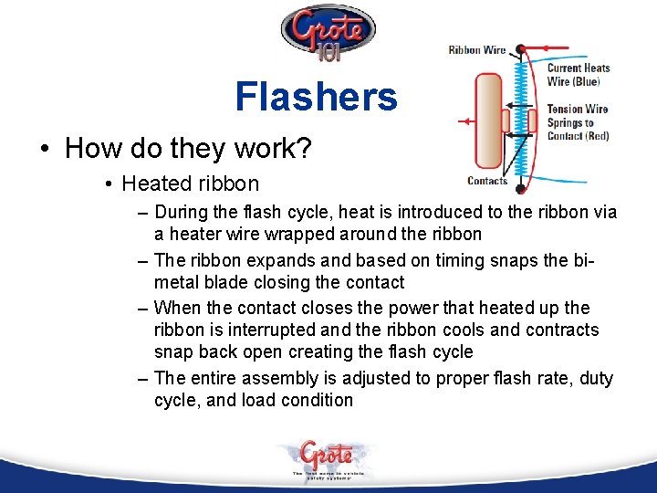 Flashers • How do they work? • Heated ribbon – During the flash cycle,