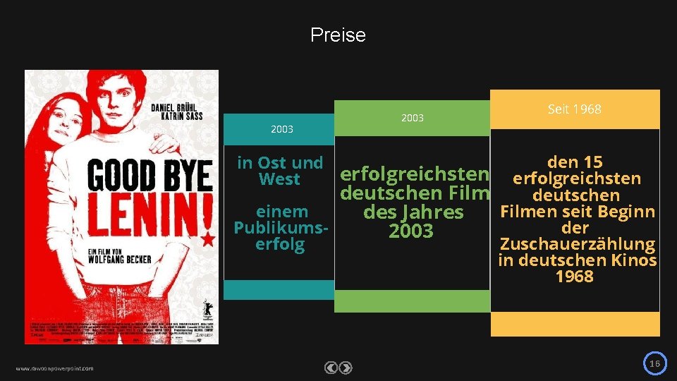 Preise 2003 Seit 1968 den 15 erfolgreichsten deutschen Filmen seit Beginn einem des Jahres