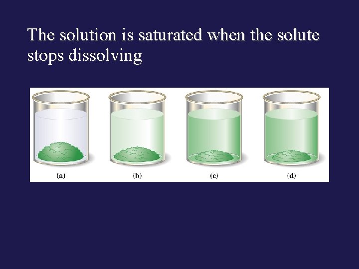 The solution is saturated when the solute stops dissolving 