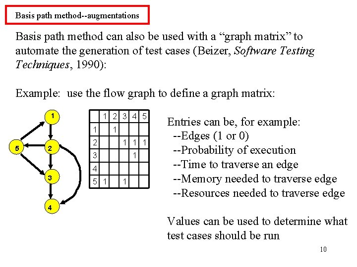 Basis path method--augmentations Basis path method can also be used with a “graph matrix”