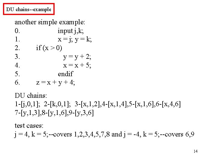DU chains--example another simple example: 0. input j, k; 1. x = j; y