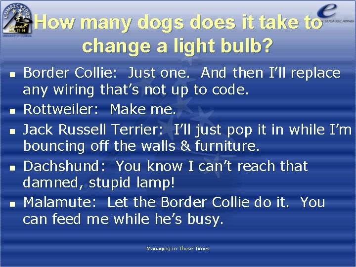 How many dogs does it take to change a light bulb? n n n