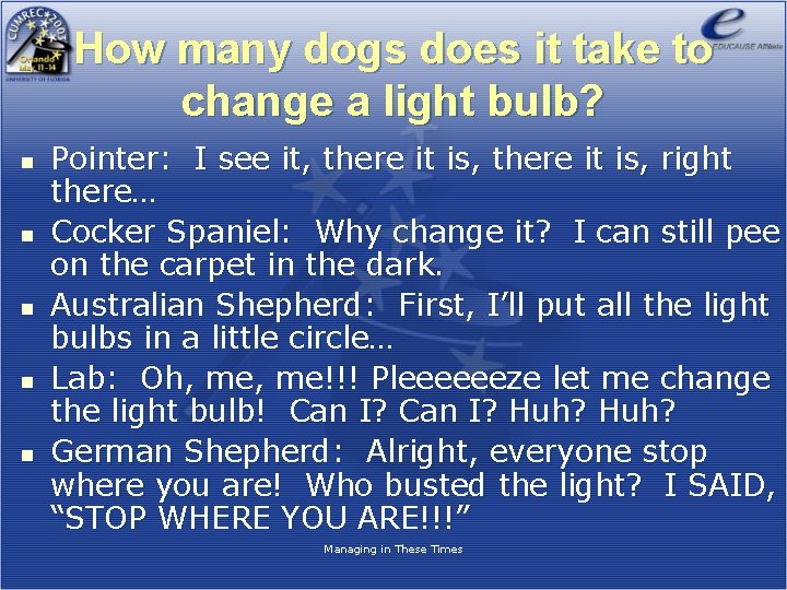 How many dogs does it take to change a light bulb? n n n