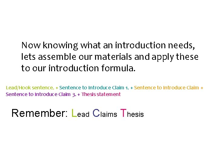 Now knowing what an introduction needs, lets assemble our materials and apply these to