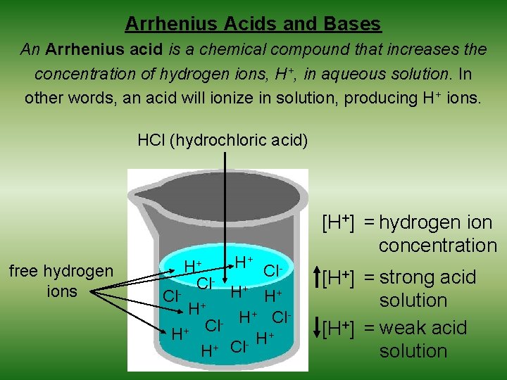 Arrhenius Acids and Bases An Arrhenius acid is a chemical compound that increases the
