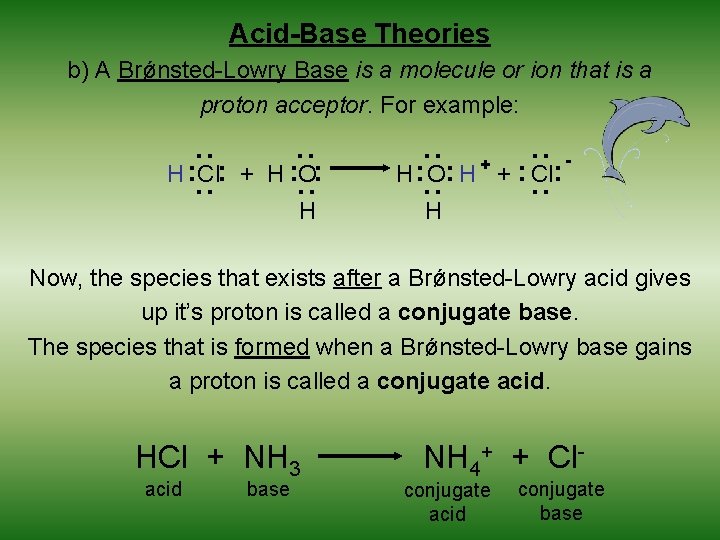 Acid-Base Theories b) A Brǿnsted-Lowry Base is a molecule or ion that is a