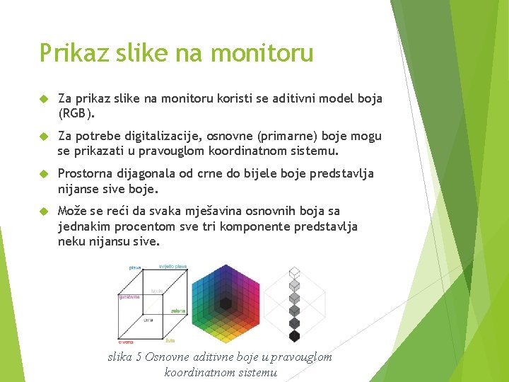 Prikaz slike na monitoru Za prikaz slike na monitoru koristi se aditivni model boja