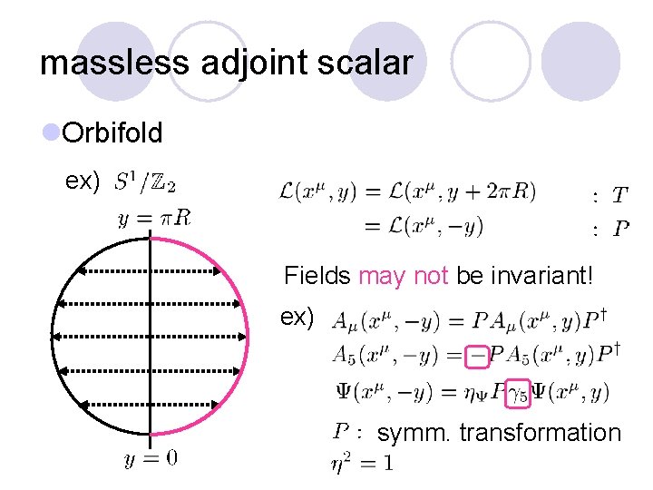 massless adjoint scalar l. Orbifold ex) Fields may not be invariant! ex) symm. transformation