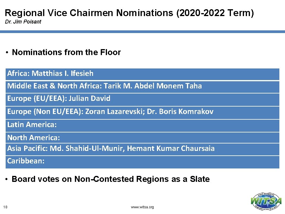 Regional Vice Chairmen Nominations (2020 -2022 Term) Dr. Jim Poisant • Nominations from the