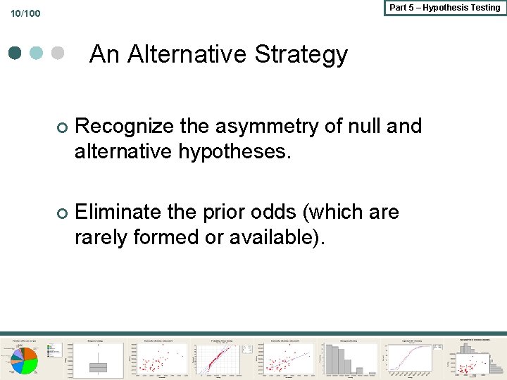 Part 5 – Hypothesis Testing 10/100 An Alternative Strategy ¢ Recognize the asymmetry of