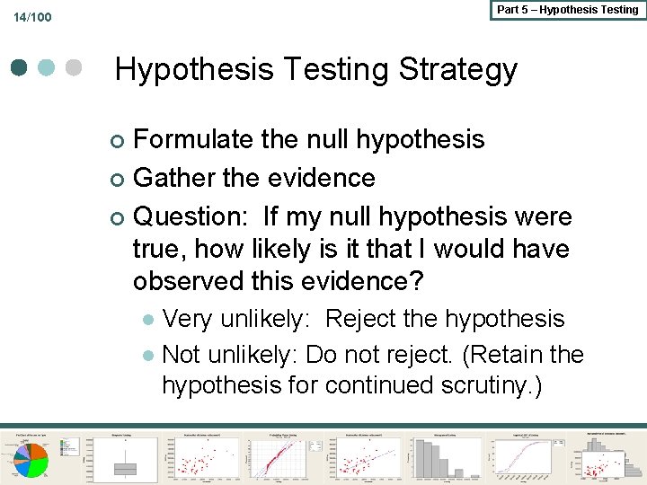 Part 5 – Hypothesis Testing 14/100 Hypothesis Testing Strategy Formulate the null hypothesis ¢