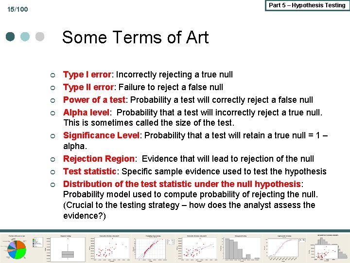 Part 5 – Hypothesis Testing 15/100 Some Terms of Art ¢ ¢ ¢ ¢