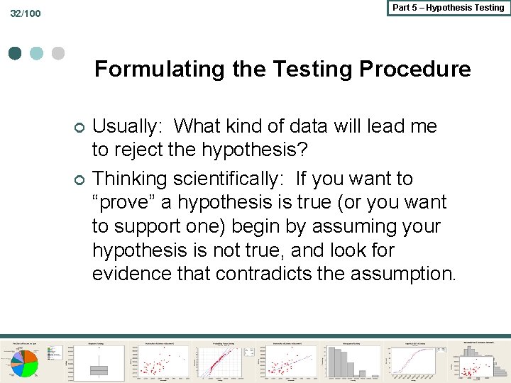 Part 5 – Hypothesis Testing 32/100 Formulating the Testing Procedure ¢ ¢ Usually: What