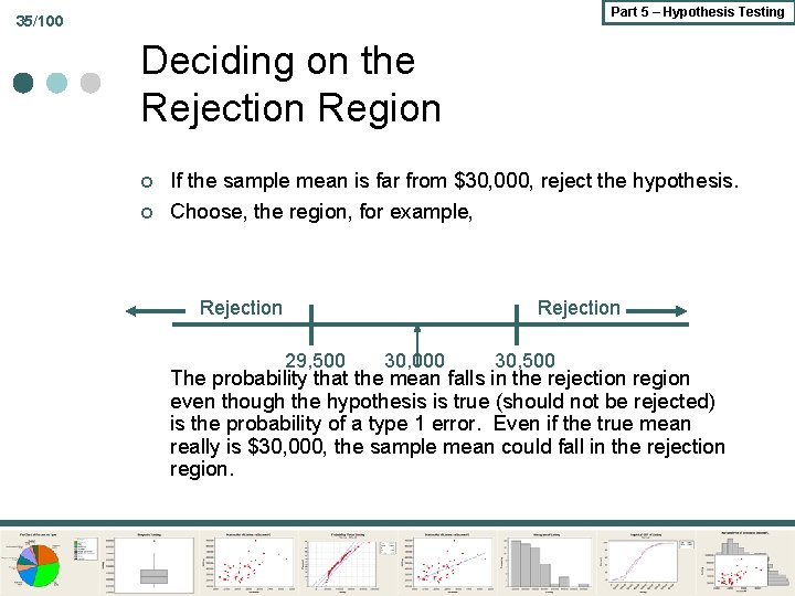 Part 5 – Hypothesis Testing 35/100 Deciding on the Rejection Region ¢ ¢ If