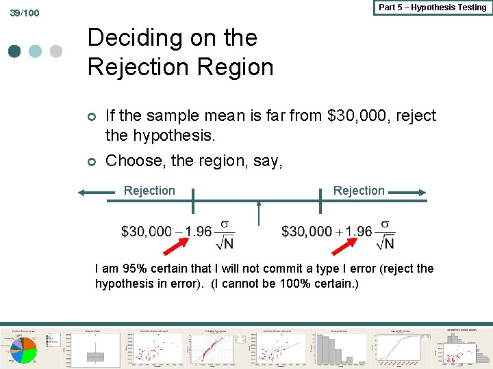 Part 5 – Hypothesis Testing 39/100 Deciding on the Rejection Region ¢ If the