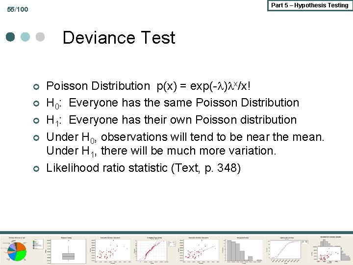 Part 5 – Hypothesis Testing 55/100 Deviance Test ¢ ¢ ¢ Poisson Distribution p(x)