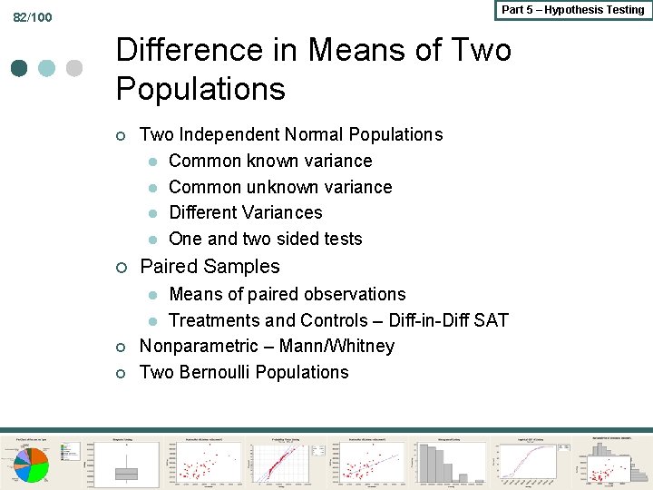 Part 5 – Hypothesis Testing 82/100 Difference in Means of Two Populations ¢ Two