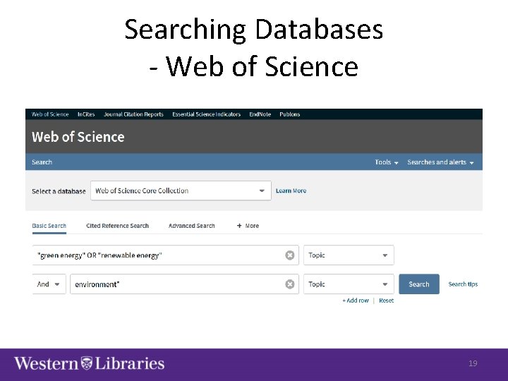 Searching Databases - Web of Science 19 