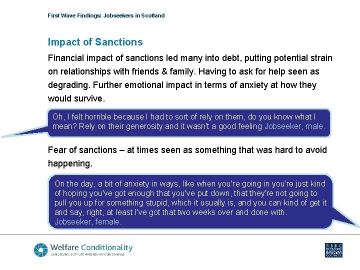 First Wave Findings: Jobseekers in Scotland Impact of Sanctions Financial impact of sanctions led