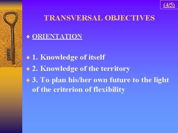 (4/5) TRANSVERSAL OBJECTIVES ¨ ORIENTATION ¨ 1. Knowledge of itself ¨ 2. Knowledge of