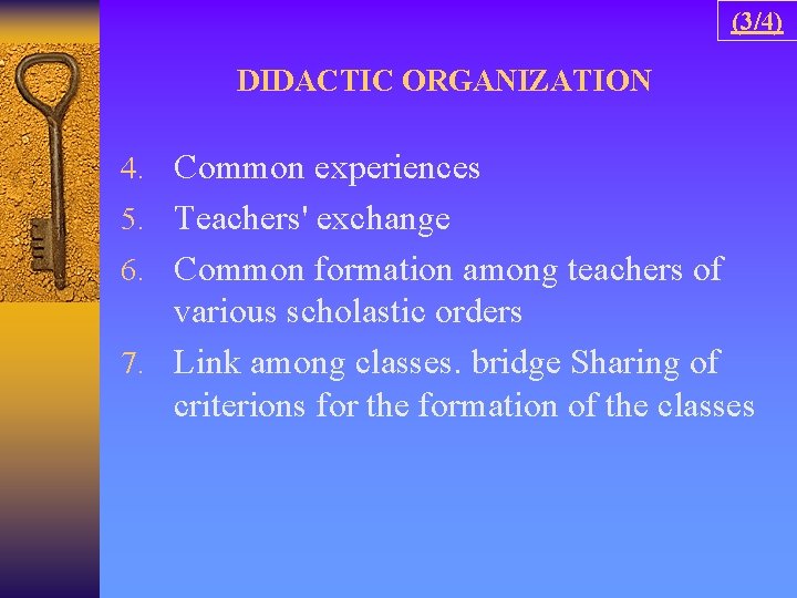 (3/4) DIDACTIC ORGANIZATION 4. Common experiences 5. Teachers' exchange 6. Common formation among teachers