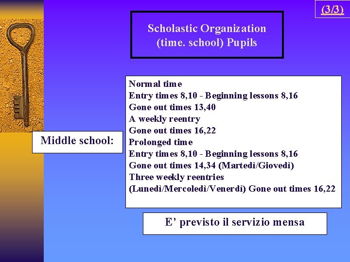 (3/3) Scholastic Organization (time. school) Pupils Middle school: Normal time Entry times 8, 10