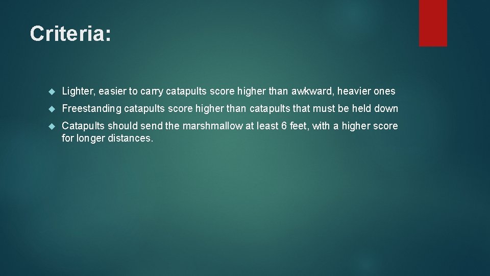 Criteria: Lighter, easier to carry catapults score higher than awkward, heavier ones Freestanding catapults Criteria: Lighter, easier to carry catapults score higher than awkward, heavier ones Freestanding catapults