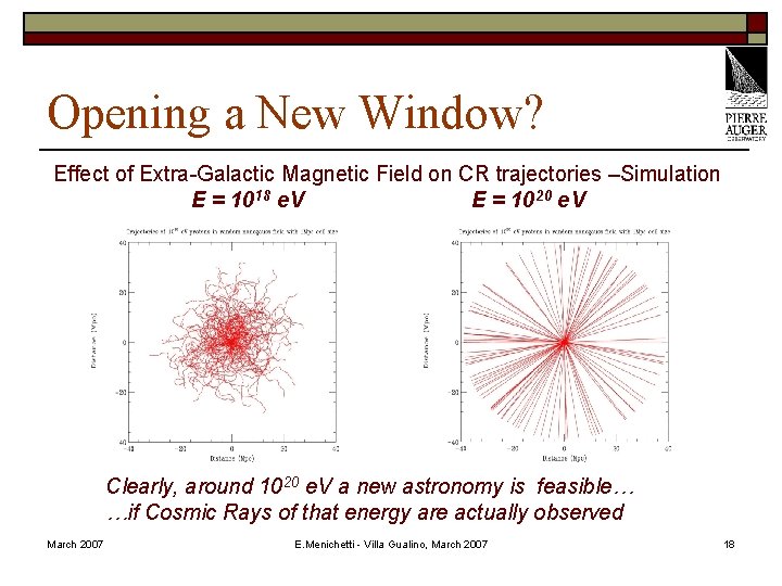Opening a New Window? Effect of Extra-Galactic Magnetic Field on CR trajectories –Simulation E