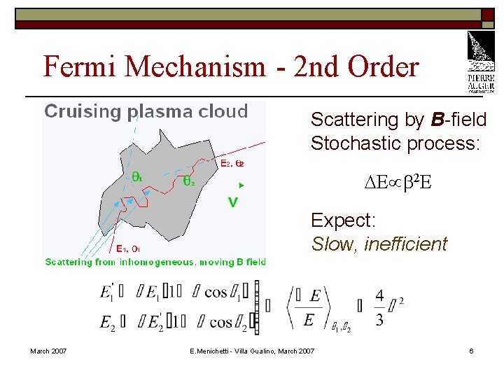 Fermi Mechanism - 2 nd Order Scattering by B-field Stochastic process: DE 2 E