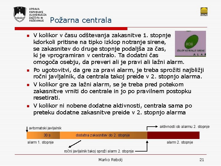 UPRAVA REPUBLIKE SLOVENIJE ZA ZAŠČITO IN REŠEVANJE n n Požarna centrala V kolikor v