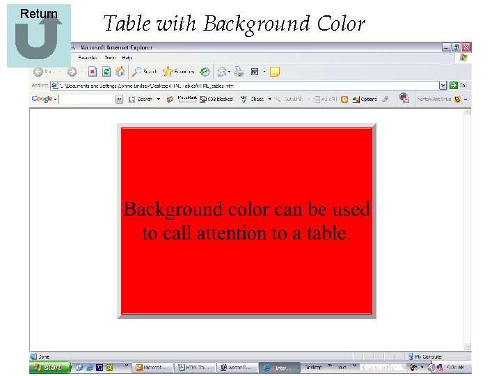 Return Table with Background Color  Return Table with Background Color