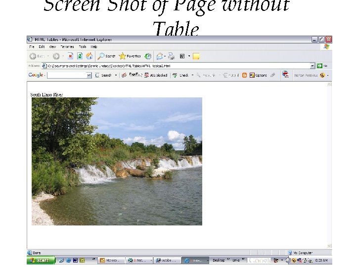 Screen Shot of Page without Table  Screen Shot of Page without Table