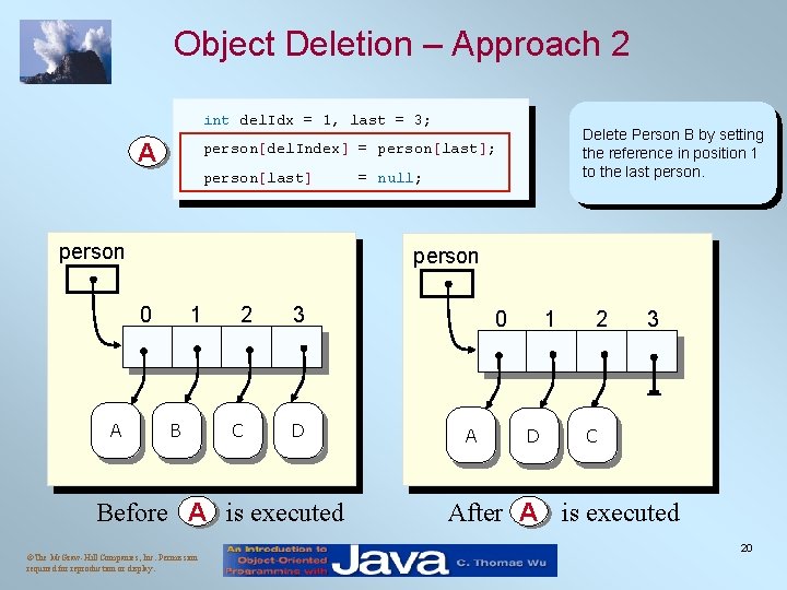 Object Deletion – Approach 2 int del. Idx = 1, last = 3; A