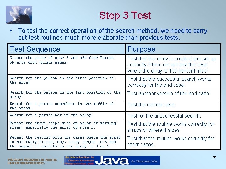 Step 3 Test • To test the correct operation of the search method, we
